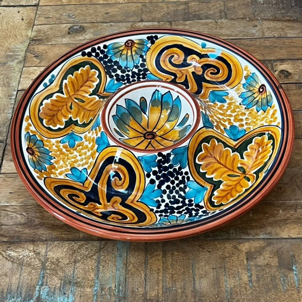 World Bazaar Inc Chip & Dip Plate Serving Dish Ceramic Large 13”